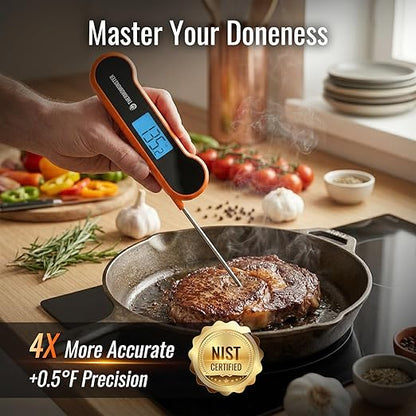 0.5 Sec Instant Read Meat Thermometer Digital with ±0.5℉ Precision, Food Thermometer for Cooking Kitchen Gadgets, Oven Grill Candy BBQ Essentials Accessories, Gifts for Him Dad Men Birthday, Orange - Image 3
