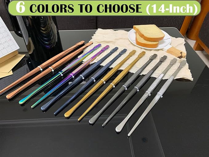 JETKONG 2 Pcs 14-Inch Food Tweezers Stainless Steel Tweezer Tongs Extra-Long Cooking Tweezers (Silver) - Image 5