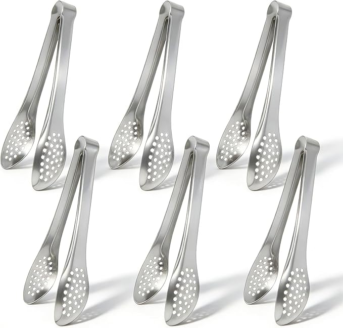 6 PCS Silver Serving Tongs for Party 7 Inch Stainless Steel Serving Utensils for Salad Buffet and Dessert(Sliver)