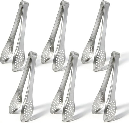 6 PCS Silver Serving Tongs for Party 7 Inch Stainless Steel Serving Utensils for Salad Buffet and Dessert(Sliver)