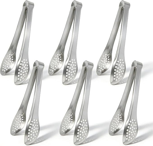 6 PCS Silver Serving Tongs for Party 7 Inch Stainless Steel Serving Utensils for Salad Buffet and Dessert(Sliver)