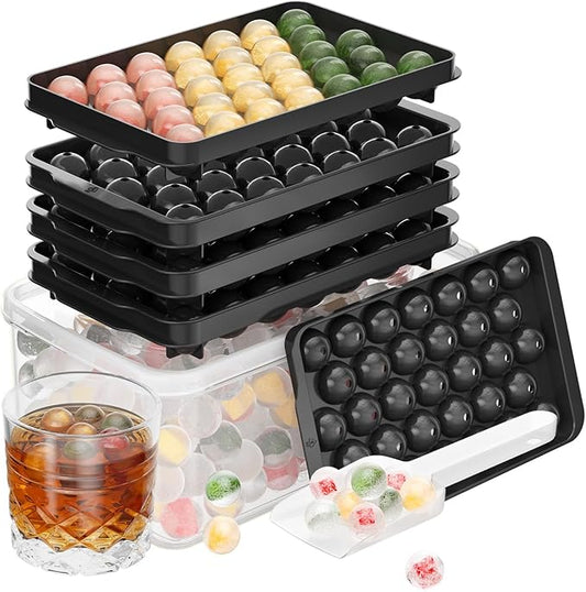 Optish Ice Cube Tray with Lid and Bin, 3 Pack Ice Trays for Freezer, 99 Pcs Round Ice Cube Mold, Ices Maker Bucket with Scoop for Cocktail, Coffee, Rv Accessories, Easy to Release (0.8 inch, Black) by Optish