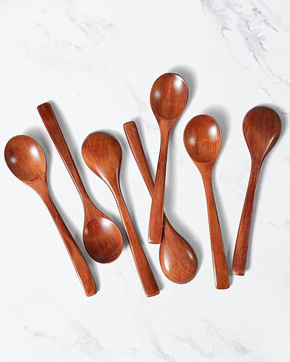 7 Pcs Wooden Spoons for Eating, Small Serving Spoon for Honey, Tea, Coffee, Soup Wood Teaspoons for Cooking, Mixing, Stirring - Image 6