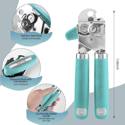 Safring Can Opener Manual, Heavy Duty Handheld Strong Can Opener with Soft Touch Handle, Sharp Blade Smooth Edge, Can Openers with Multifunctional Bottle Opener, Aqua Sky - Image 2