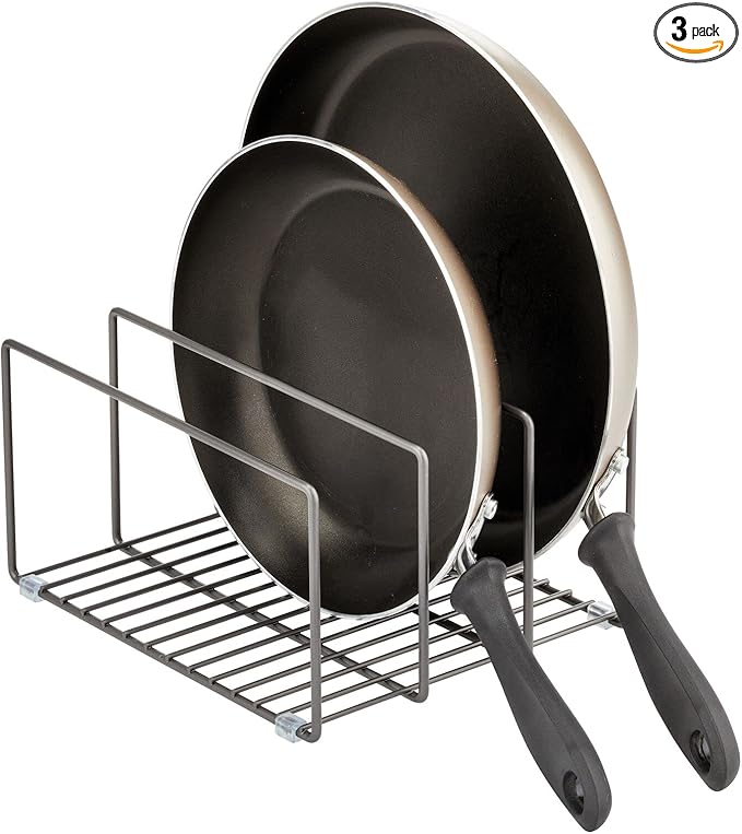 mDesign Metal Pan Organizer for Kitchen Cabinet, Counter, Pantry Shelf - 3 Slots for Baking Sheets, Muffin Pans, Cutting Boards, Frying Pans - Pan Organizer and Storage - Concerto Collection - Black by mDesign