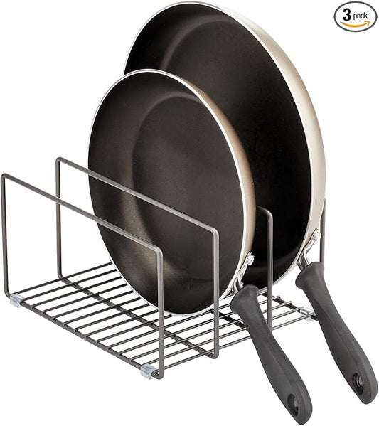 mDesign Metal Pan Organizer for Kitchen Cabinet, Counter, Pantry Shelf - 3 Slots for Baking Sheets, Muffin Pans, Cutting Boards, Frying Pans - Pan Organizer and Storage - Concerto Collection - Black by mDesign