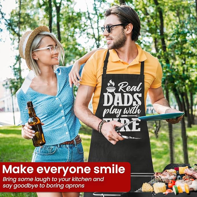 SANDJEST Funny Mens Aprons with Pockets for BBQ Grilling Cooking Grandpa Husband Apron for Birthday Christmas Father's Day