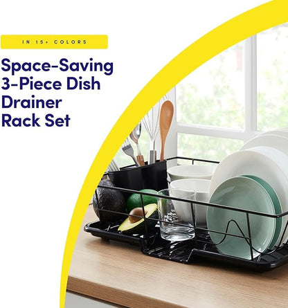 Space-Saving 3-Piece Dish Drainer Rack Set with Cutlery Holder - Maximize Countertop Space, Black - Image 2