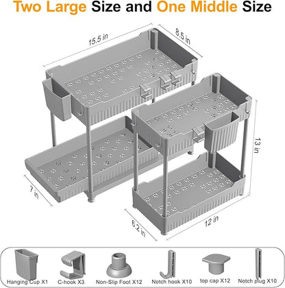 Sevenblue 3 Pack Under Sink Organizers, 2-Tier Multi-Use Kitchen and Bathroom Organizers and Storage with Sliding Drawers, Bathroom Cabinet Organizer (Gray, 12.8 Inch) - Image 2