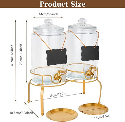 Drink Dispensers for Parties, 2 Pack 1 Gallon Beverage Dispenser with Stand, Drink Dispenser With Glass Lid, juice dispensers for parties - Image 2