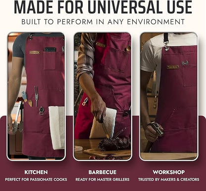 Asaya Chef and BBQ Apron with Bottle Opener and Hand Towel - 10oz Cotton Canvas, Stainless Steel Hardware - Cross Back Straps - Image 7