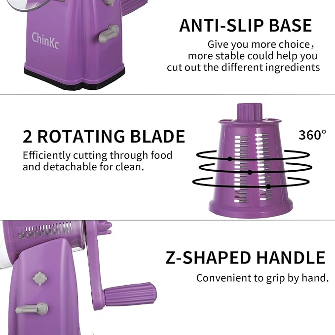 Upgrade Rotary Cheese Grater Shredder with Handle, Strong Suction Base, Multi-purpose Rotary Grater Slicer with 5 Interchangeable Blades for Ice, Vegetables, Fruit, Nuts with Blade Storage Box - Image 6