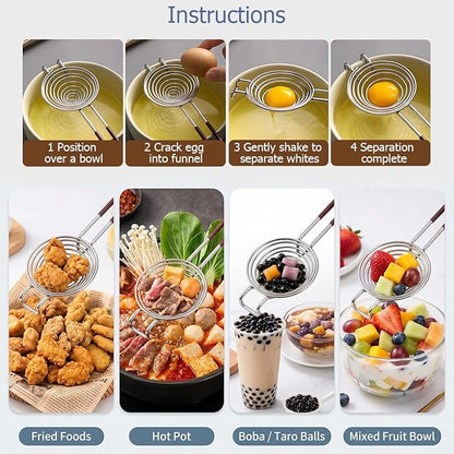 Semi Automatic Whisk & Egg Yolk Separator, Stainless Steel Mini Hand Push Whisk, Hand Mixer Egg Beater Wisking Tool & Egg Separator for Raw Eggs Set, for Cooking, Baking
