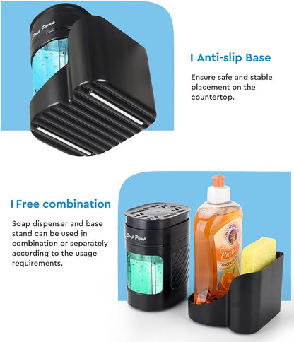 Kitchen Dish Soap Dispenser with Sponge Holder, 3-in-1 Countertop Dishwashing Soap Pump Dispenser Set for Kitchen Sink, Useful Kitchen Gadgets - Black - Image 4