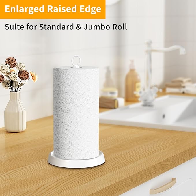 White Paper Towel Holder Countertop, White Kitchen Accessories Decor, Stainless Steel, Paper Towel Holder Stand for Bathroom Farmhouse Essentials, Weighted Base, Anti-Slip - Image 8