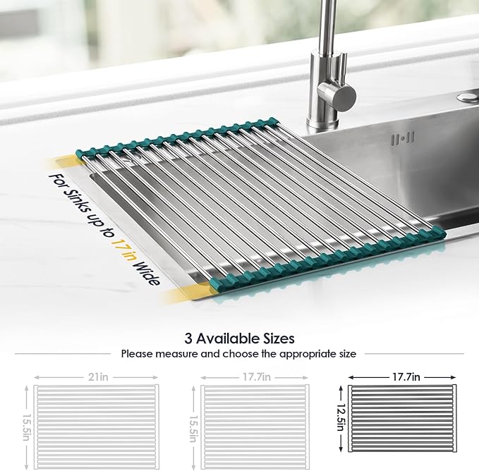 Tomorotec Stainless Steel Roll Up Dish Drying Rack, Foldable Over The Sink Rolling Drainer Rack, Multipurpose Kitchen Gadget Draining Caddy Organizer, Space Saving Sink Accessory Storage Shelf Holder - Image 4