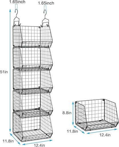 5 Tier Closet Hanging Organizer, Clothes Hanging Shelves with 4 Hanging Hooks 5 S Hooks, Wire Storage Basket Bins, for Clothing Sweaters Shoes Handbags Clutches Accessories Patent Design - Image 3
