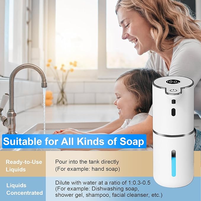 OHIFAST Automatic Liquid Soap Dispenser Touchless, USB Rechargeable Smart Hand Soap Dispenser, 6-Level Adjustable, 12.8oz/380mL Wall Mounted for Bathroom Kitchen Accessories Dish Soap-White - Image 6