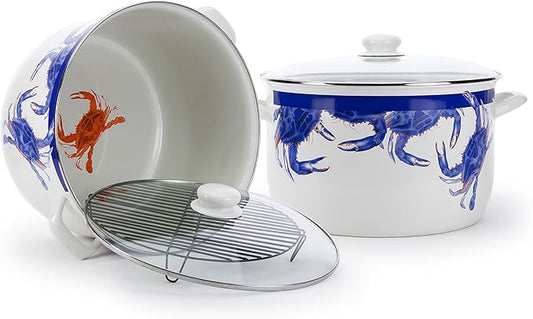 Golden Rabbit Enamelware Soup or Stock Pot, 18 quart, Blue Crab