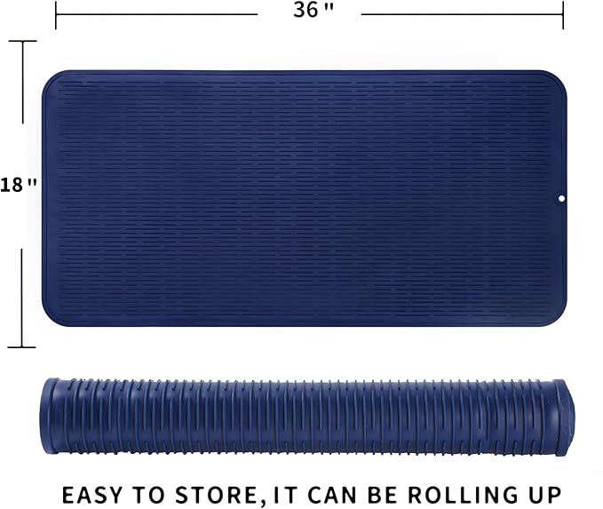 MicoYang Silicone Dish Drying Mat for Multiple Usage,Easy clean,Eco-friendly,Heat-resistant Silicone Mat for Kitchen Counter or Sink,Refrigerator or Drawer Liner Navy Blue 5XL 36inches x 18inches - Image 2
