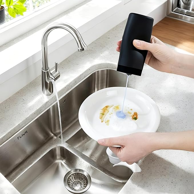 Silicone Dish Soap Dispenser, 8 Oz Refillable Squeeze Bottle, Leakproof for Kitchen Sink, Black - Image 2