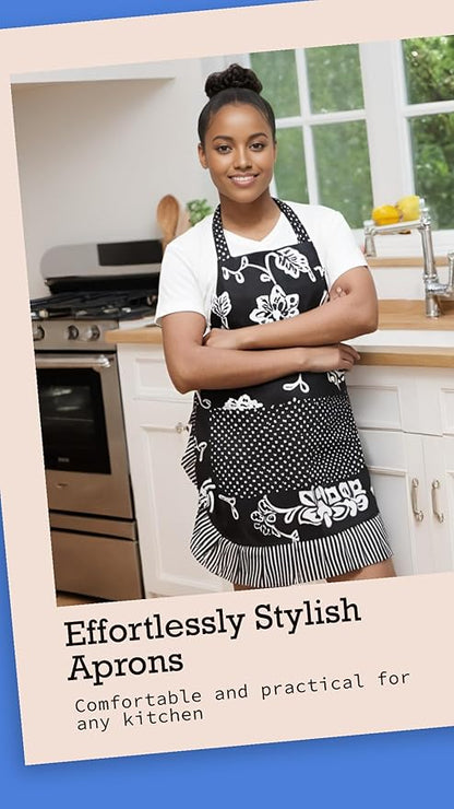 Vintage Floral Apron for Women with Functional Pockets Adjustable Neck Strap for Cooking Baking Mother's Gift