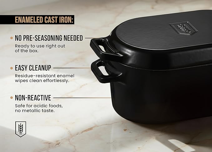 Kook Dutch Oven, For Sourdough Baking, Dual Handles, Enameled Cast Iron, includes Silicone Mat and Sourdough Guide, Dishwasher Safe, Oven safe 500F, 5 Qt, (Black) - Image 4