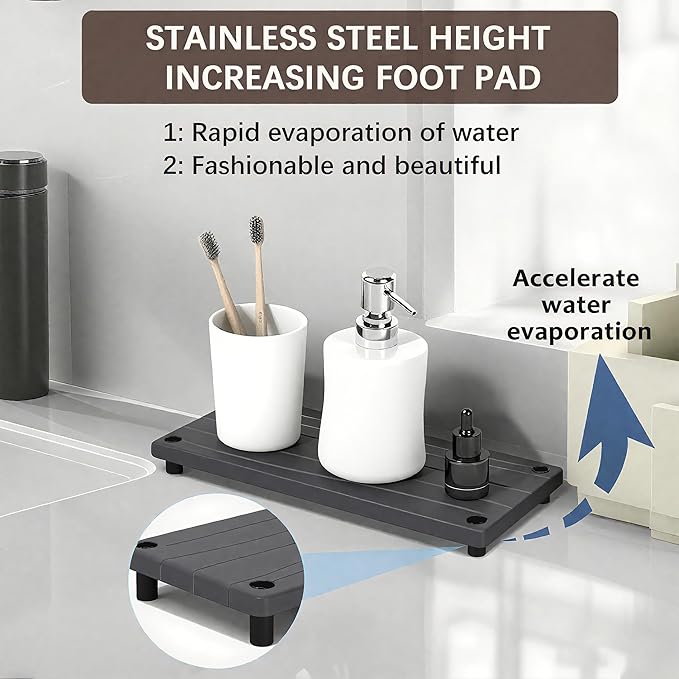 Quick Dry Sink Caddy Kitchen Sink Organizer, Water Absorbing Stone Tray for Sink, Stone Drying Tray, Diatomite Faucet Mat & Protector, Dispenser Sponge Holder, Stone Soap Tray for Bathroom Counter - Image 3