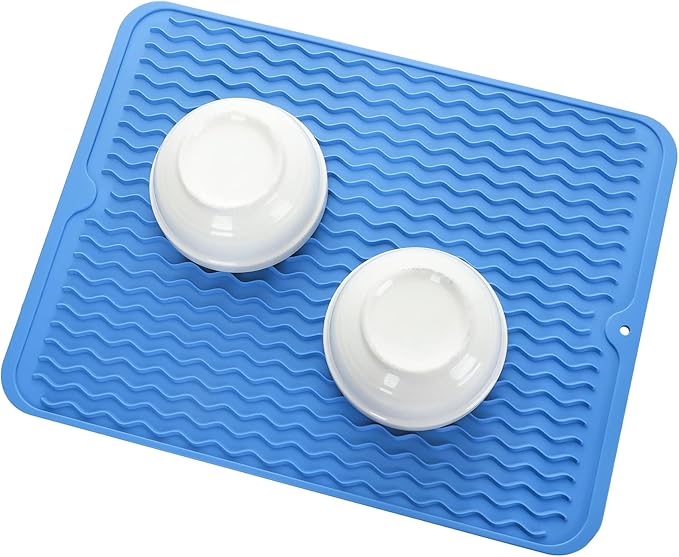 MicoYang Silicone Dish Drying Mat for Multiple Usage,Easy clean,Eco-friendly,Heat-resistant Silicone Mat for Kitchen Counter or Sink,Refrigerator or Drawer liner Lichen BlueL M 12 inches x 12 inches - Image 8