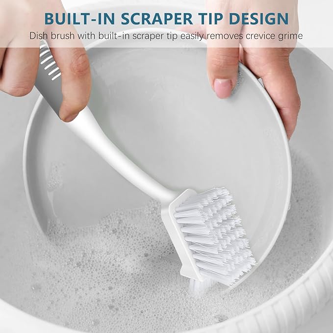 SetSail Dish Brush Set of 3 Piece, Dish Scrub Brush with Long Handle Deep Cleaning Brush with Scraper Tip for Kitchen Dishes Bottle Cup Pot Pan, Grey - Image 7