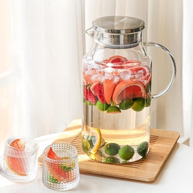 128oz Glass Pitcher with Lid,1 Gallon Glass Water Pitcher Hot/Cold Water Jug, 3.7LJuice and Iced Tea Beverage Carafe with Lid - Image 6