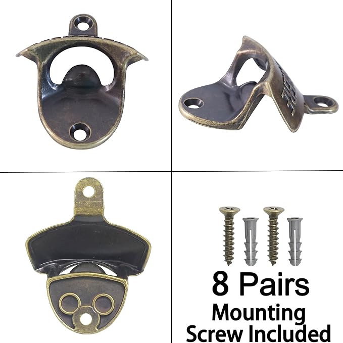 8 PCS Wall Mount Bottle Opener Antique Bronze, Old Fashioned Bulk Beer Bottle Cap Opener Surface Mount for Patio Post - Image 4
