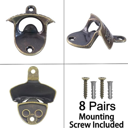 8 PCS Wall Mount Bottle Opener Antique Bronze, Old Fashioned Bulk Beer Bottle Cap Opener Surface Mount for Patio Post - Image 4