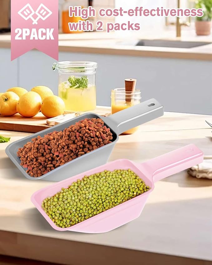 2 Cup Dog Food Scoop(2 Pack), Plastic Pet Food Scoop with Measuring Lines for Accurate Pet Food Portions,Dishwasher Safe (Grey and Pink) - Image 2
