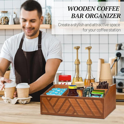 ugiftt Coffee Station Organizer for Counter, Wood Pods Holder Storage Basket, Tea Condiment Storage Organizer, Rustic Coffee Bar Decor for Accessories Organizer - Image 5