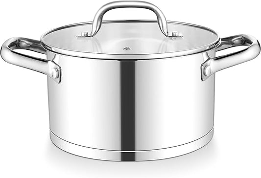 TeamFar Stainless Steel Stock Pot, 4-quart Tri-ply Base Stockpot Cooking Pasta Pot with Lid, for Induction Gas Glass Electric, Healthy & Heavy Duty, Ergonomic Handles & Straight Side, Dishwasher Safe by TeamFar