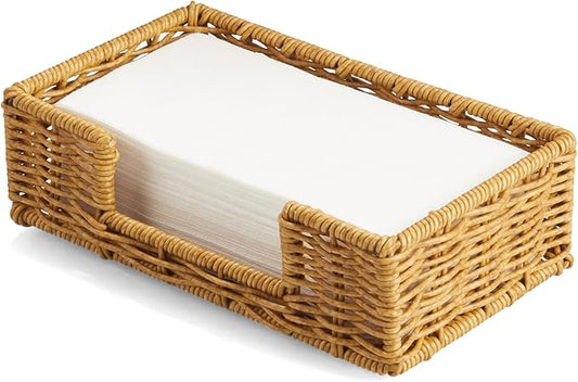 Napkin Holder for Bathroom, Woven Wicker Synthetic Rattan Guest Towel Holder Tray, Disposable Paper Hand Towel Holder for Bathroom Accessories, Dinner Napkin Holder for Kitchen Table Party