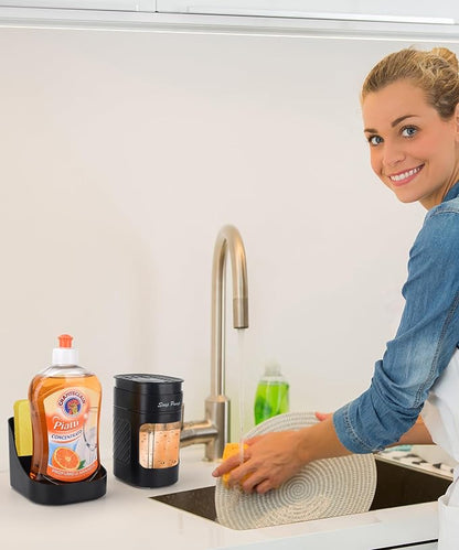 Kitchen Dish Soap Dispenser with Sponge Holder, 3-in-1 Countertop Dishwashing Soap Pump Dispenser Set for Kitchen Sink, Useful Kitchen Gadgets - Black - Image 3