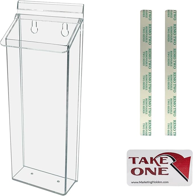Outdoor Brochure Holder Holds 4” x 11” Tri Folds Rack Cards Wall Mount Clear Acrylic Real Estate Sheet Box with Lid Pamphlets Store Front Display Take One Bin Organizer by Marketing Holders