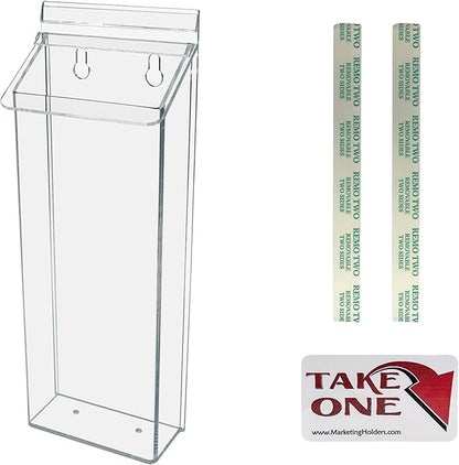 Outdoor Brochure Holder Holds 4” x 11” Tri Folds Rack Cards Wall Mount Clear Acrylic Real Estate Sheet Box with Lid Pamphlets Store Front Display Take One Bin Organizer by Marketing Holders