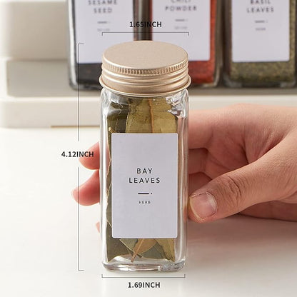 48 Pcs Spice Jars with Label- Glass Spice Jars with Gold Metal Caps,Shaker Lids, Funnel, Chalk Pen,Skiileor 4oz Seasoning Containers Bottles for Spice Rack, Cabinet, Drawer