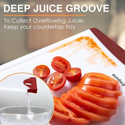 Empune Extra Large Cutting Boards, Plastic Cutting Boards for Kitchen (Set of 4) Cutting Board Set Dishwasher Safe Chopping Board with Juice Grooves Easy-Grip Handles, Red - Image 5