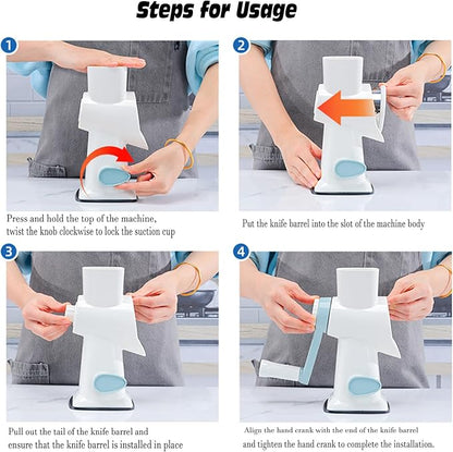 Cheese Grater with Handle, Multifunctional Manual Rotary Cheese Grater - Cheese Shredder Easily Chop Carrots, Potatoes, Vegetables and Fruits and Easy to Clean(blue) - Image 4