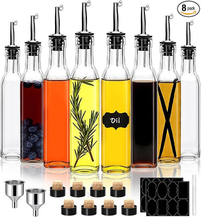Salzesfalls 8oz Olive Oil Dispenser Bottle,Oil Dispenser for Kitchen,8 Pack olive oil dispenser with Stainless Steel Pourer Spouts,Vinegar Cruet Bottle with Pourers by Salzesfalls