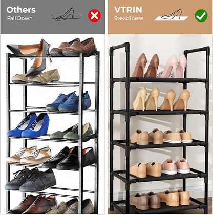 VTRIN 10 Tiers Tall Shoe Rack Holds 20-25 Pairs of Shoes Sturdy Vertical Shoe Organizer with 18pcs Hooks Stackable Narrow Shoe Rack for Closet, Entryway Black - Image 6