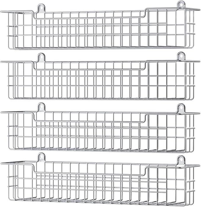 Spice Rack Wall Mount, 4-Pack Seasoning Organizer for Kitchen Storage Organization, Spice Holder Shelf Saving Space for Cabinet, RV, Pantry, Silver by GUUKAR