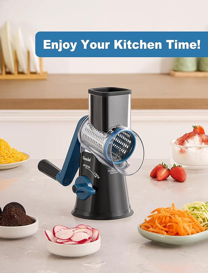 Geedel Rotary Cheese Grater Cheese Shredder - Upgraded 5-in-1 Cheese Grater with Handle and Strong Suction Base, Multi-purpose Vegetable Slicer Ice Shaver Nuts Grinder for Ice, Vegetables, Fruit, Nuts - Image 8