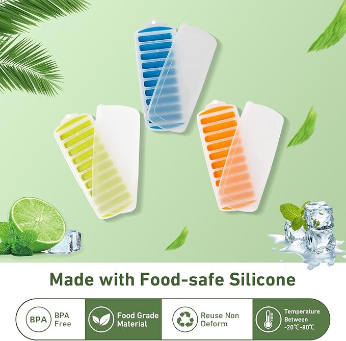 Water Bottle Silicone Ice Cube Tray by Lily's Home - 3-Piece Quick-Freeze Ice Trays with 10 Ice Cube Slots – Silicone Ice Cube Tray Set Makes 30 Ice Cubes, With Lids - Image 3