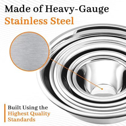 Mixing Bowls, 5Pcs Stainless Steel Mixing Bowl Set, Utensils for the Kitchen, Multifunctional, Stackable, Dishwasher Safe, 3.75L / 3.25L / 2.5L / 2L / 1.3L (Without) - Image 3