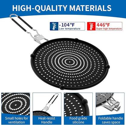 Splatter Screen Compatible with Hexclad,Heat Resistant Silicone with Folding Handle,Grease-Free Cooking,Dishwasher Safe,12.5 Inches,Black - Image 3